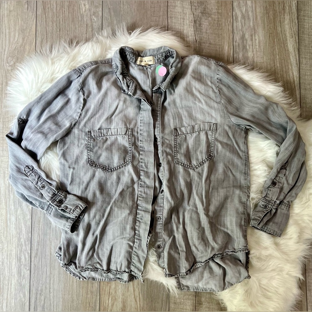 CLOTH & STONE | Gray Chambray Flowy Button Down Shirt (L)